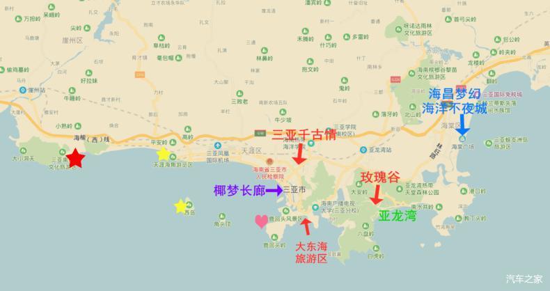 一张图片带你迅速浏览三亚市区及周边知名景点 西线:南山寺,天涯海角